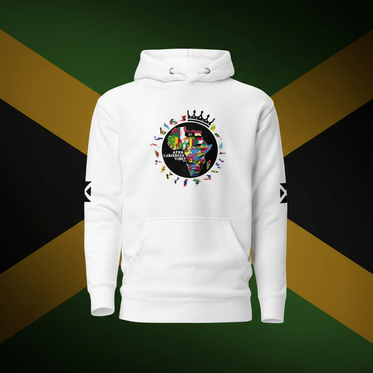 Pure Island Pride – ACV Jamaica Flag Unisex Hoodie (White)